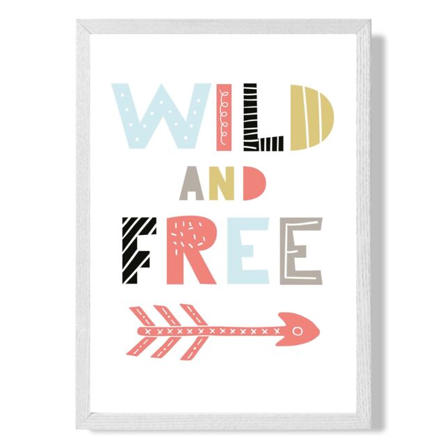 ARTZE Wild & Free Scandi Quote Framed Print SIZE: A2 with White Frame in Pale Blue - Size: A4 - image 1