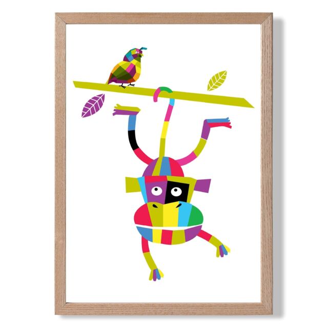 ARTZE Monkey Bright Geometric Animal Framed Print SIZE: A4 with Oak Frame - image 1