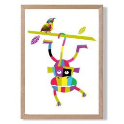 ARTZE Monkey Bright Geometric Animal Framed Print SIZE: A4 with Oak Frame - thumbnail 1