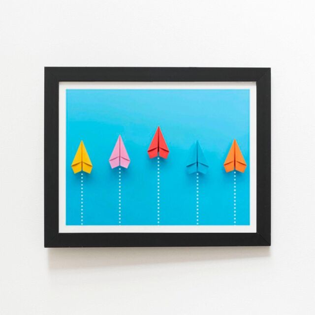 "Warren Reed - Designer Paper Aeroplanes Framed Art Print in Black - Size: W8"" x H10""" - image 1