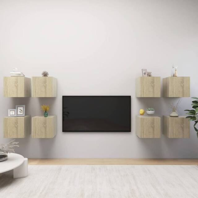 Berkfield Home Wall Mounted TV Cabinets 8 pcs Sonoma Oak 30.5x30x30 cm in Brown - image 1