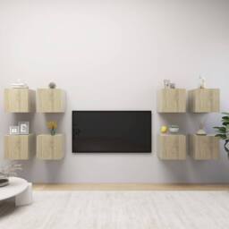Berkfield Home Wall Mounted TV Cabinets 8 pcs Sonoma Oak 30.5x30x30 cm in Brown - thumbnail 1