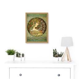Artery8 Alphonse Mucha Laurel 1901 Art Nouveau Green Vintage Painting A4 Artwork Framed Wall Art Print in Light Oak - thumbnail 2