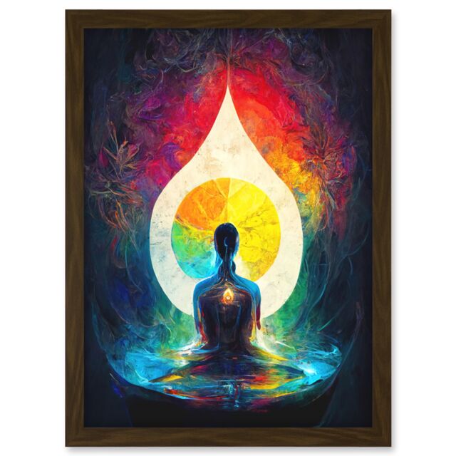 Artery8 7 Chakra Meditation Energy Rainbow Relaxation Artwork Framed Wall Art Print A4 in Brown - image 1