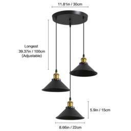 Pheashine Industrial Pendant Light, Lamp with 1.2m Adjustable Cord, E27 Base in Black - thumbnail 6