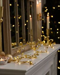 Dibor Golden Leaves Pre-Lit String Xmas Table Decor Christmas Garland 2m in Gold - thumbnail 3
