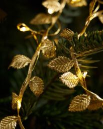 Dibor Golden Leaves Pre-Lit String Xmas Table Decor Christmas Garland 2m in Gold - thumbnail 4