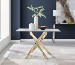 FurnitureboxUK Leonardo White Glass Marble Effect Gold Leg Table & 4 Pesaro Gold Leg Chairs in Green - thumbnail 2