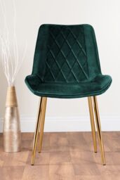 FurnitureboxUK Leonardo White Glass Marble Effect Gold Leg Table & 4 Pesaro Gold Leg Chairs in Green - thumbnail 5