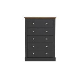 Lemon Pavilion Furniture Devon 5 Drawer Chest - L39.5 x W79 x H111.9 cm - Charcoal in Black - Size: 1 Pack