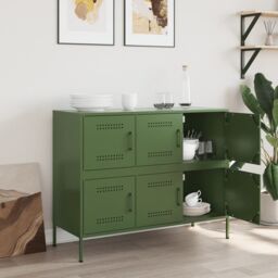 Berkfield Home Sideboard Olive Green 100.5x39x79 cm Steel - thumbnail 3