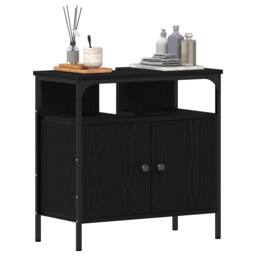Berkfield Home Bathroom Sink Cabinet Black Oak 60x30x60 cm Engineered Wood - Size: 60 x 30 x 60 cm - thumbnail 4