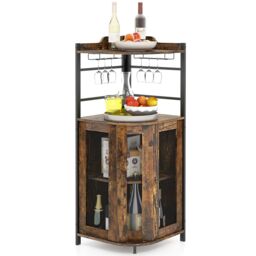Costway Corner Bar Cabinet Industrial Wine Buffet Cabinet-Brown in Brown