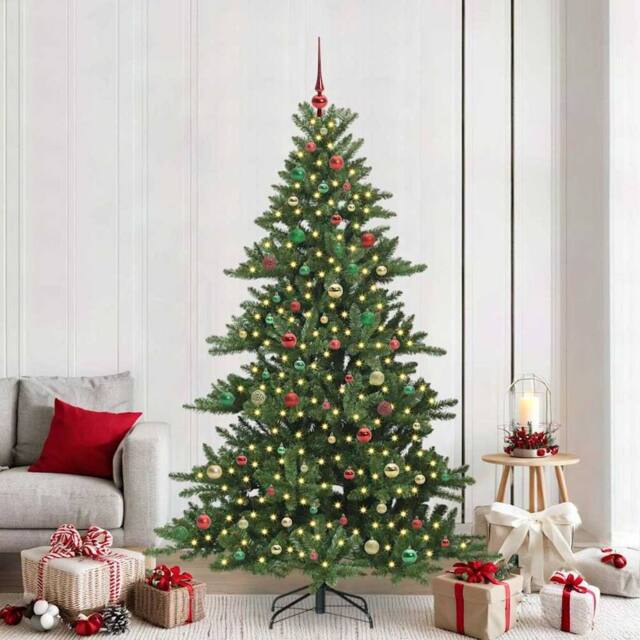 Berkfield Home Artificial Hinged Christmas Tree with 300 LEDs 210 cm PVC in Green - image 1