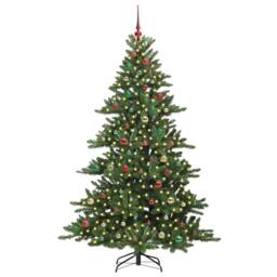 Berkfield Home Artificial Hinged Christmas Tree with 300 LEDs 210 cm PVC in Green - thumbnail 3