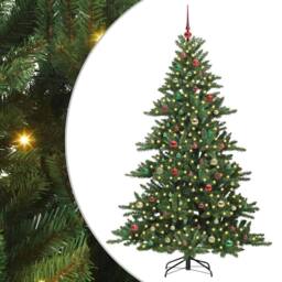 Berkfield Home Artificial Hinged Christmas Tree with 300 LEDs 210 cm PVC in Green - thumbnail 2