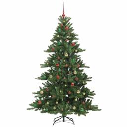 Berkfield Home Artificial Hinged Christmas Tree with 300 LEDs 210 cm PVC in Green - thumbnail 6