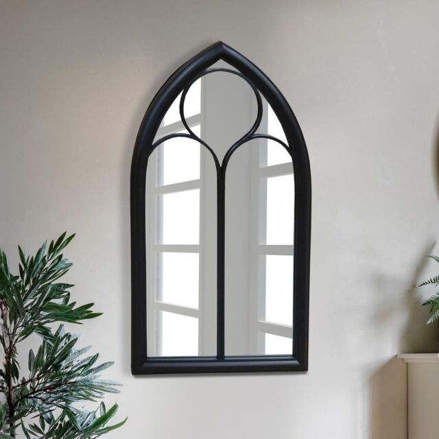 Agenzia 14 Antique Black Arched Metal Frame Window Garden Wall Mirror 112 x 61cm - Size: 112 x 61 cm - image 1