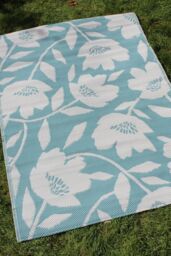 Fusion 'Luna Outdoor' Large floral design UV Resistant Outdoor Rug in Duck Egg Blue - Size: 170 cm x 120 cm - thumbnail 1