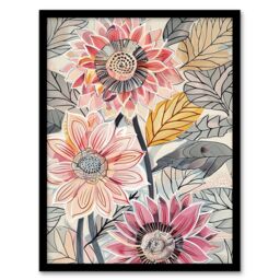 "Artery8 Pink Dahlia Flowers Artwork Bright Fresh Floral Framed Art Print - Size: W12"" x H16""" - thumbnail 1