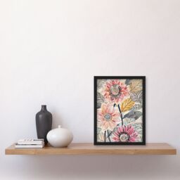 "Artery8 Pink Dahlia Flowers Artwork Bright Fresh Floral Framed Art Print - Size: W12"" x H16""" - thumbnail 4