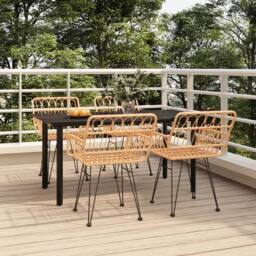 Berkfield Home Beautiful 5 Piece Garden Dining Set Poly Rattan in Brown - thumbnail 2