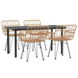 Berkfield Home Beautiful 5 Piece Garden Dining Set Poly Rattan in Brown - thumbnail 1