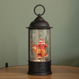 Samuel Alexander 29cm Dual Power LED Christmas Glitter Water Spinner Black Lantern Santa & Reindeer Scene - thumbnail 3