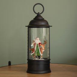 Samuel Alexander 29cm Dual Power LED Christmas Glitter Water Spinner Black Lantern Santa & Reindeer Scene - thumbnail 7