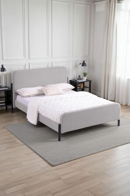More4Homes Thetford Boucle Fabric Double Bed Frame in Light Grey - Size: King - image 1