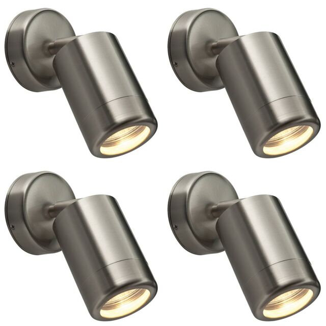 Loops 4 PACK Adjustable IP65 Wall Spotlight - 7W LED GU10 - Brushed Stainless Steel in Metallics - image 1