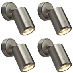 Loops 4 PACK Adjustable IP65 Wall Spotlight - 7W LED GU10 - Brushed Stainless Steel in Metallics