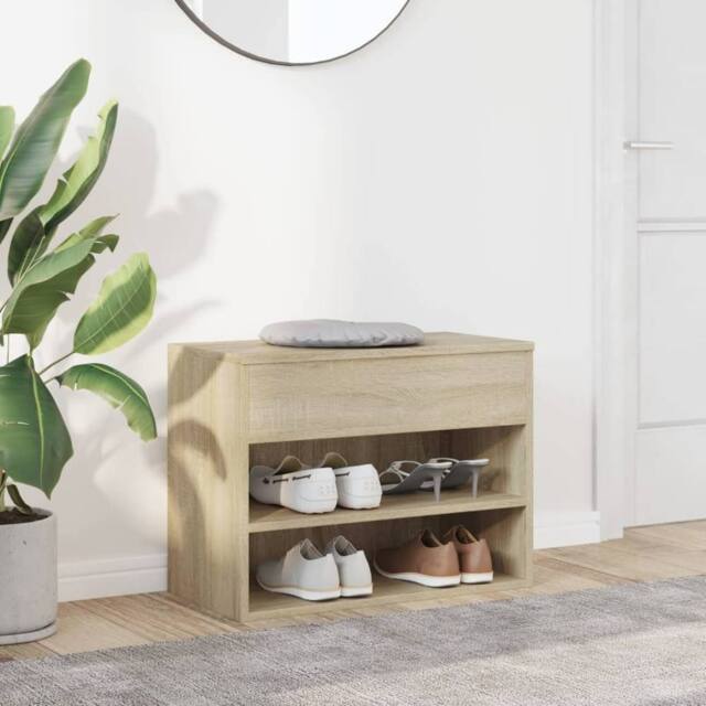 Berkfield Home Shoe Bench Sonoma Oak 60x30x45 cm Engineered Wood in Light Tan - Size: 60 x 30 x 45 cm - image 1