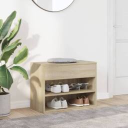 Berkfield Home Shoe Bench Sonoma Oak 60x30x45 cm Engineered Wood in Light Tan - Size: 60 x 30 x 45 cm