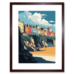 "Artery8 Wall Art Print Tenby Harbour Beach Coastal Town Artwork Framed 9X7 Inch in Brown - Size: W7"" x H9""" - thumbnail 1