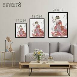 "Artery8 Courtesan Tsukasa Of Ogiya Framed Canvas Wall Art Print Utamaro Kitagawa in Pink - Size: W12"" x H16""" - thumbnail 4
