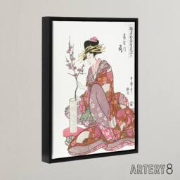 "Artery8 Courtesan Tsukasa Of Ogiya Framed Canvas Wall Art Print Utamaro Kitagawa in Pink - Size: W12"" x H16""" - thumbnail 2