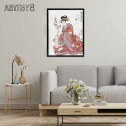 "Artery8 Courtesan Tsukasa Of Ogiya Framed Canvas Wall Art Print Utamaro Kitagawa in Pink - Size: W12"" x H16""" - thumbnail 3
