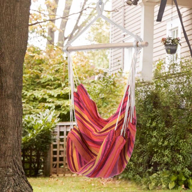OUTSUNNY Garden Hammock Chair Yard Hanging Rope Cotton Cloth w/ ropes in Red - image 1