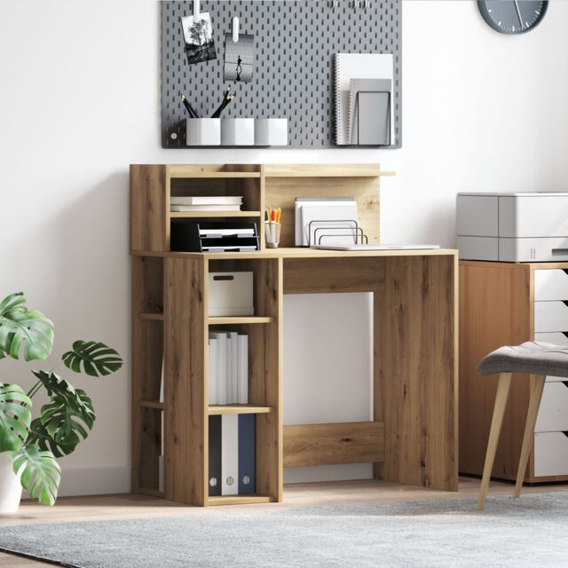 Berkfield Home Desk with Storage Artisan Oak 90x48x101.5 cm Engineered wood - image 1