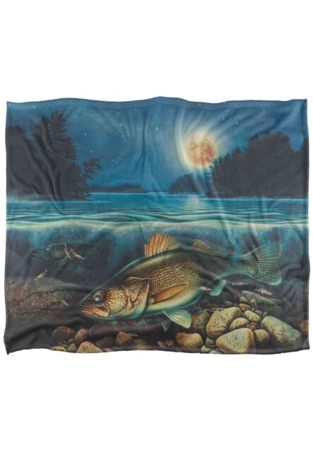 JQ Licensing Harvest Moon Walleye Fishing Silky Touch Super Soft Throw Blanket 152 X 127 cm in White - image 1