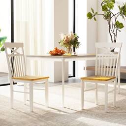 Costway Farmhouse Dining Chair Set of 2 Wooden Kitchen Chair in Natural - thumbnail 6