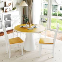 Costway Farmhouse Dining Chair Set of 2 Wooden Kitchen Chair in Natural - thumbnail 8