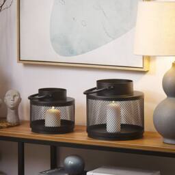 Wyld and Coco Lantern Black Iron 24 cm Pillar Candle Holder - thumbnail 1