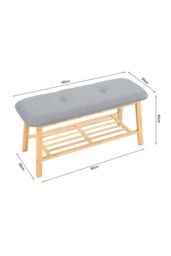 Living and Home Grey Linen Bamboo Shoe Bench Footstool - thumbnail 4