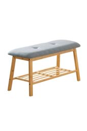 Living and Home Grey Linen Bamboo Shoe Bench Footstool - thumbnail 3
