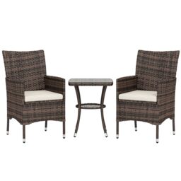 OUTSUNNY Rattan Bistro Set Garden Chair Table Patio Outdoor, Brown - thumbnail 2