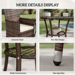 OUTSUNNY Rattan Bistro Set Garden Chair Table Patio Outdoor, Brown - thumbnail 5