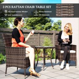 OUTSUNNY Rattan Bistro Set Garden Chair Table Patio Outdoor, Brown - thumbnail 4