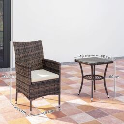 OUTSUNNY Rattan Bistro Set Garden Chair Table Patio Outdoor, Brown - thumbnail 3